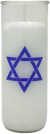 7-day Jewish funeral candles in glass with optional Star of David decal – traditional memorial supplies for synagogues and funeral homes
