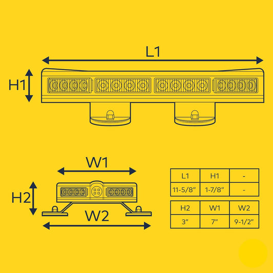 Diagram of a light bar with dimensions on a yellow background